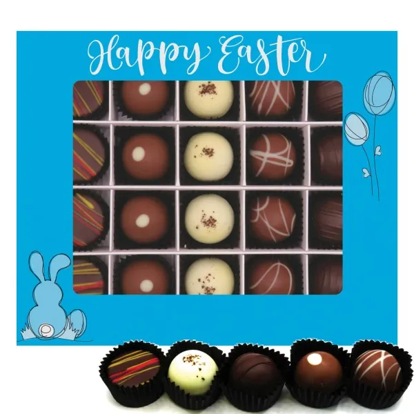 Happy Easter XL (Pralinenbox) - Ostergeschenke für Osterkörbchen zu Ostern, Pralinen handmade teils mit Alkohol (240g)