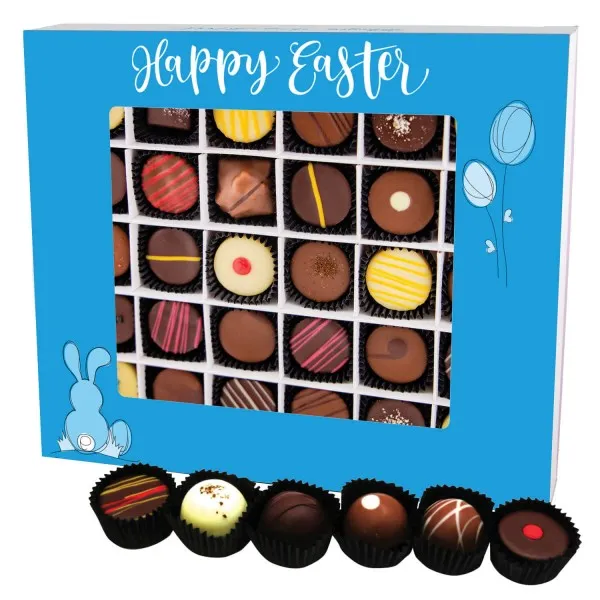 Happy Easter XXL (Pralinenbox) - Ostergeschenke für Osterkörbchen zu Ostern, Pralinen handmade teils mit Alkohol (360g)