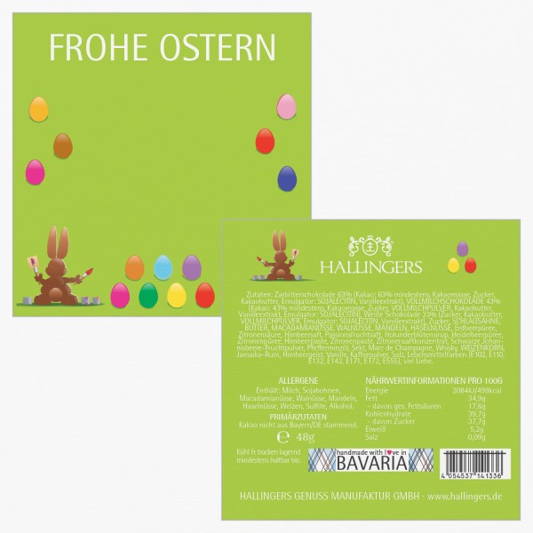 4er Pralinen-Mix handgemacht, mit/ohne Alkohol (48g) - Frohe Ostern grün (Pralinenbox)
