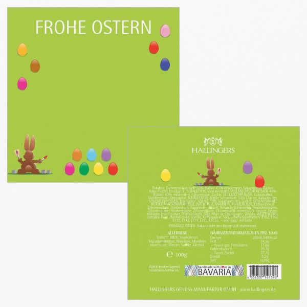 9er Pralinen-Mix handgemacht, mit/ohne Alkohol (108g) - Frohe Ostern grün (Pralinenbox)