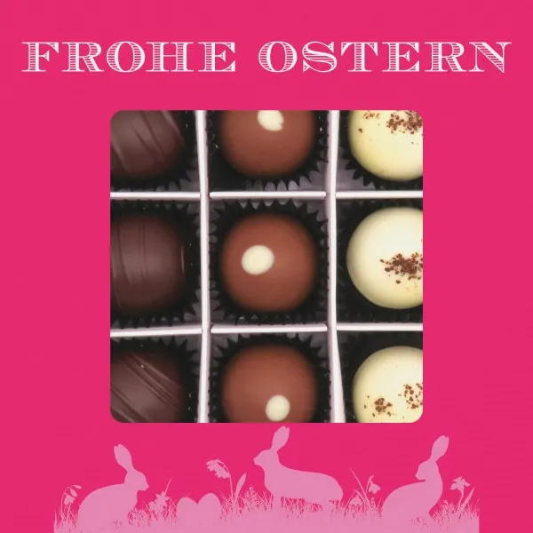 Frohe Ostern pink 9 (Pralinenbox) - Ostergeschenke für Osterkörbchen zu Ostern, Pralinen handmade teils mit Alkohol (108g)