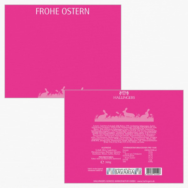 30er Pralinen-Mix handgemacht, mit/ohne Alkohol (360g) - Frohe Ostern pink (Pralinenbox)