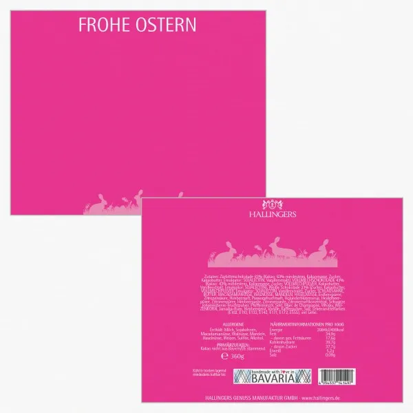 Frohe Ostern pink XXL (Pralinenbox) - Ostergeschenke für Osterkörbchen zu Ostern, Pralinen handmade teils mit Alkohol (360g)