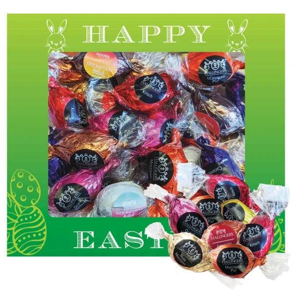 Happy Easter XL (Pralinenbox) - Ostergeschenke für Osterkörbchen zu Ostern, Pralinen Ostereier handmade teils mit Alkohol (306g)