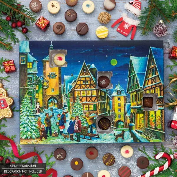 Rothenburg (Advents-Karton) - Adventskalender Pralinen Geschenk handmade ohne Alkohol aus Edelkakao Schokolade (300g)