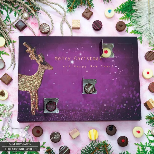 Modern (Advents-Karton) - Adventskalender Pralinen Geschenk handmade ohne Alkohol aus Edelkakao Schokolade (300g)