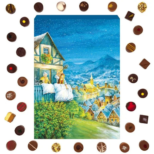 Frau Holle (Advents-Karton) - Adventskalender Pralinen Geschenk handmade ohne Alkohol aus Edelkakao Schokolade (300g)