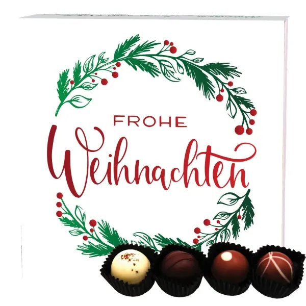 Frohe Weihnachten Kranz (Pralinenbox) - Manufaktur Pralinen Weihnachten Geschenk handmade ohne Alkohol aus Edelkakao Schokolade (48g)