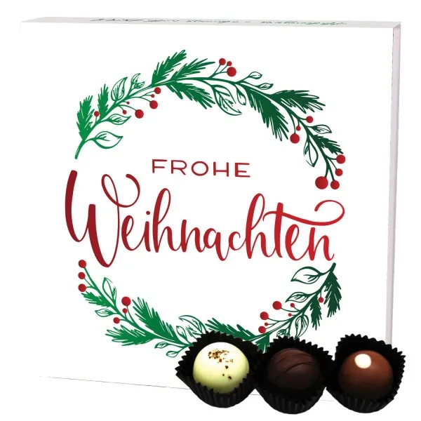Frohe Weihnachten Kranz L (Pralinenbox) - Manufaktur Pralinen Weihnachten Geschenk handmade ohne Alkohol aus Edelkakao Schokolade (108g)