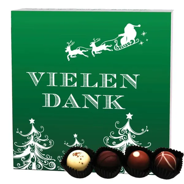 Vielen Dank Grün (Pralinenbox) - Manufaktur Pralinen Weihnachten Geschenk handmade ohne Alkohol aus Edelkakao Schokolade (48g)