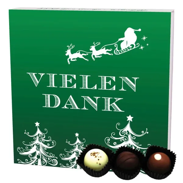 Vielen Dank Grün L (Pralinenbox) - Manufaktur Pralinen Weihnachten Geschenk handmade ohne Alkohol aus Edelkakao Schokolade (108g)