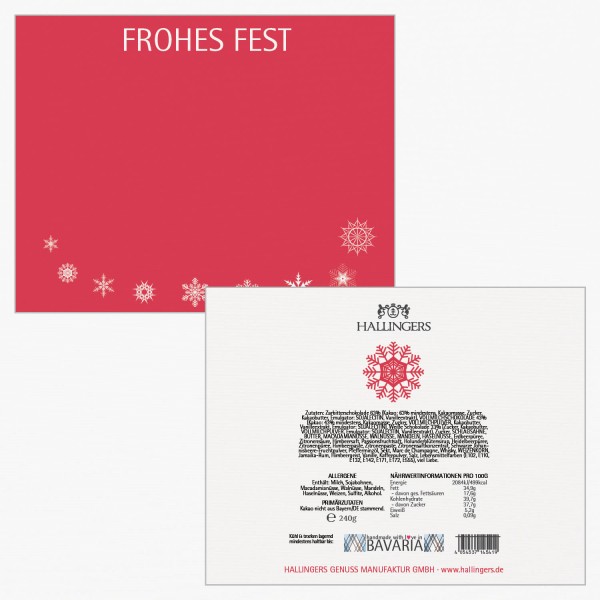 20er Pralinen-Mix handgemacht, mit/ohne Alkohol (240g) - Frohes Fest Rot (Pralinenbox)