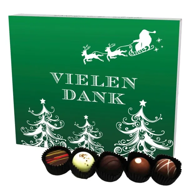 Vielen Dank Grün XL (Pralinenbox) - Manufaktur Pralinen Weihnachten Geschenk handmade ohne Alkohol aus Edelkakao Schokolade (240g)