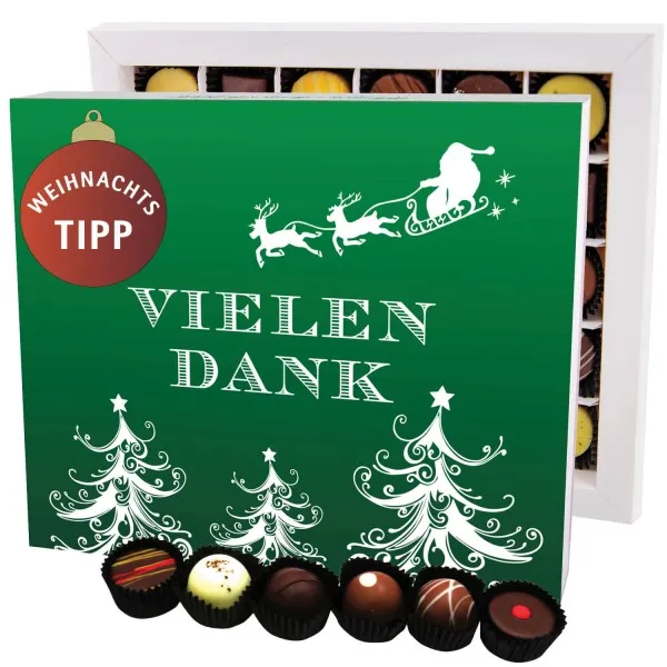 Vielen Dank Grün XXL (Pralinenbox) - Manufaktur Pralinen Weihnachten Geschenk handmade ohne Alkohol aus Edelkakao Schokolade (360g)