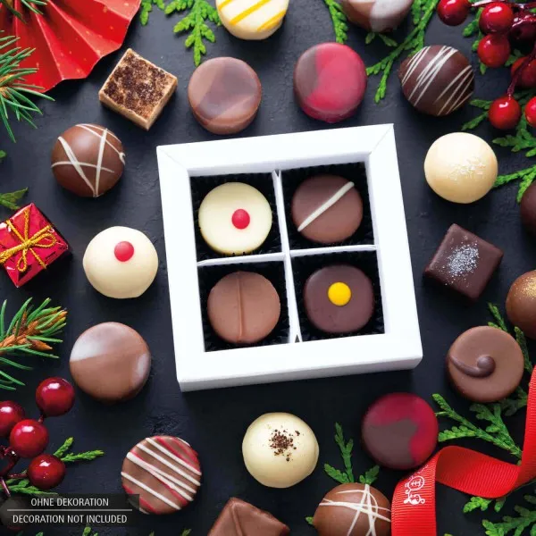 Merry Christmas Rot (Pralinenbox) - Manufaktur Pralinen Weihnachten Geschenk handmade teils mit Alkohol aus Edelkakao Schokolade (48g)