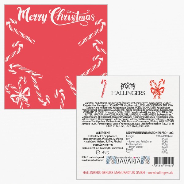 4er Pralinen-Mix handgemacht, mit/ohne Alkohol (48g) - Merry Christmas Rot (Pralinenbox)