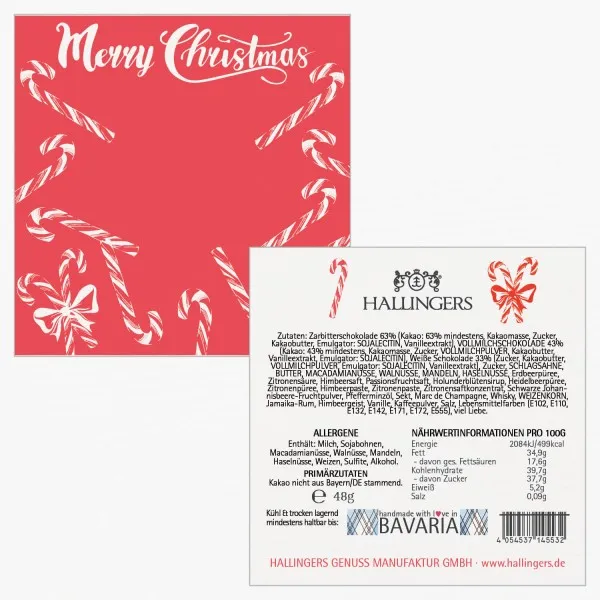Merry Christmas Rot (Pralinenbox) - Manufaktur Pralinen Weihnachten Geschenk handmade teils mit Alkohol aus Edelkakao Schokolade (48g)