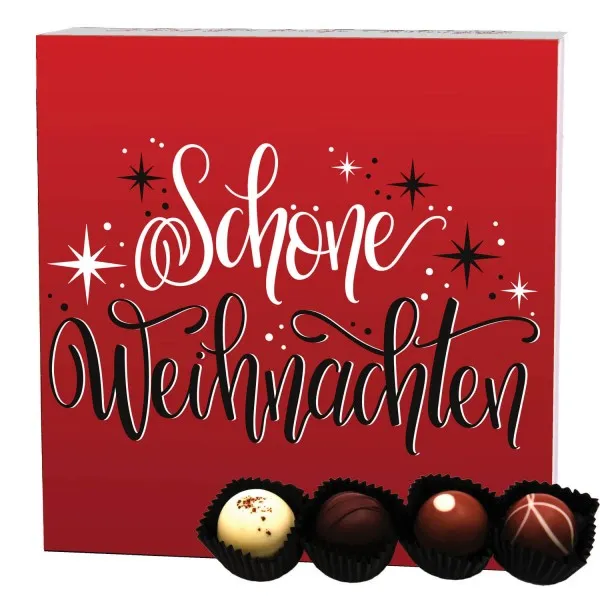 Schöne Weihnachten Rot (Pralinenbox) - Manufaktur Pralinen Weihnachten Geschenk handmade ohne Alkohol aus Edelkakao Schokolade (48g)