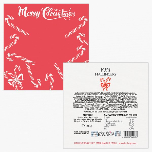 9er Pralinen-Mix handgemacht, mit/ohne Alkohol (108g) - Merry Christmas Rot (Pralinenbox)