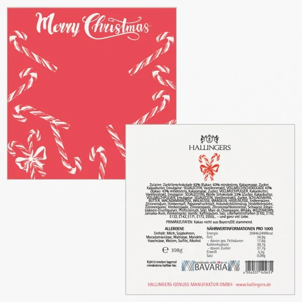 Merry Christmas Rot L (Pralinenbox) - Manufaktur Pralinen Weihnachten Geschenk handmade teils mit Alkohol aus Edelkakao Schokolade (108g)