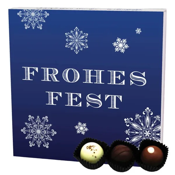 Frohes Fest Blau L (Pralinenbox) - Manufaktur Pralinen Weihnachten Geschenk handmade ohne Alkohol aus Edelkakao Schokolade (108g)