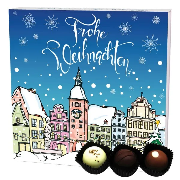 9 Manufaktur-Pralinen handgemacht, ohne Alkohol (108g) - Frohe Weihnachten, Landsberg (Pralinenbox)