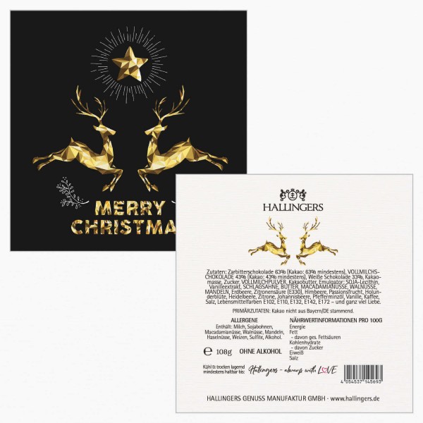 9er Pralinen-Mix handgemacht, ohne Alkohol (108g) - Merry Christmas, Goldene Elche (Pralinenbox)