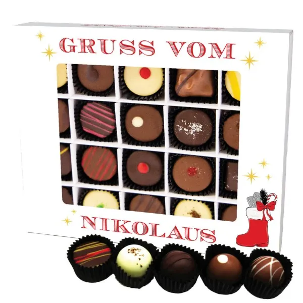 Gruß vom Nikolaus XL (Pralinenbox) - Manufaktur Pralinen Weihnachten Geschenk handmade teils mit Alkohol aus Edelkakao Schokolade (240g)