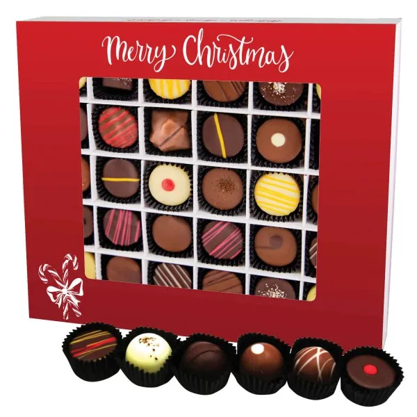 Merry Christmas Rot XXL (Pralinenbox) - Manufaktur Pralinen Weihnachten Geschenk handmade teils mit Alkohol aus Edelkakao Schokolade (360g)