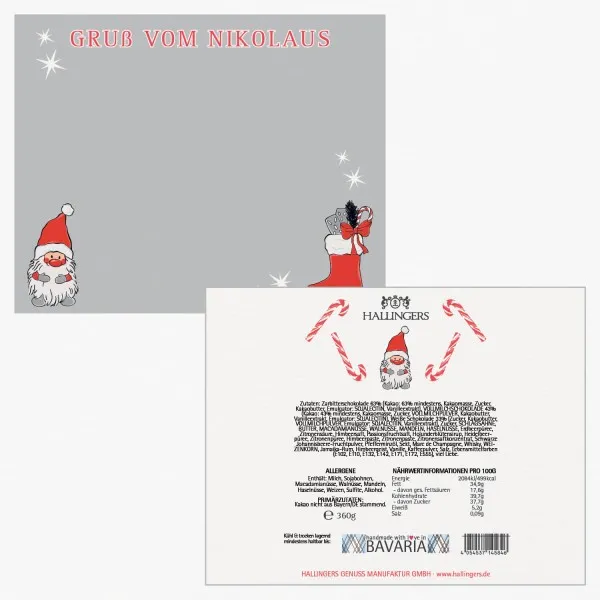 Gruß vom Nikolaus XXL (Pralinenbox) - Manufaktur Pralinen Weihnachten Geschenk handmade teils mit Alkohol aus Edelkakao Schokolade (360g)