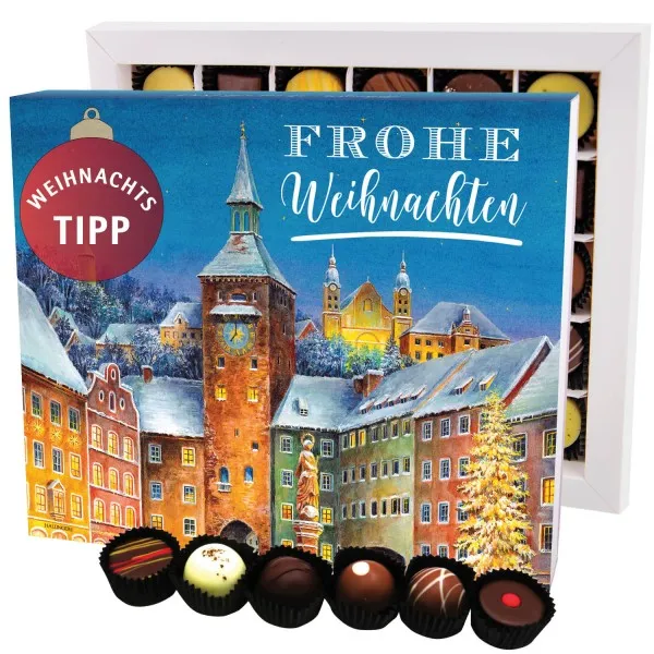 Frohe Weihnachten LL XXL (Pralinenbox) - Manufaktur Pralinen Weihnachten Geschenk handmade ohne Alkohol aus Edelkakao Schokolade (360g)