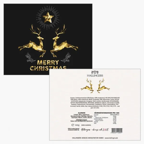 Merry Christmas Goldene Elche XXL (Pralinenbox) - Manufaktur Pralinen Weihnachten Geschenk handmade ohne Alkohol aus Edelkakao Schokolade (360g)