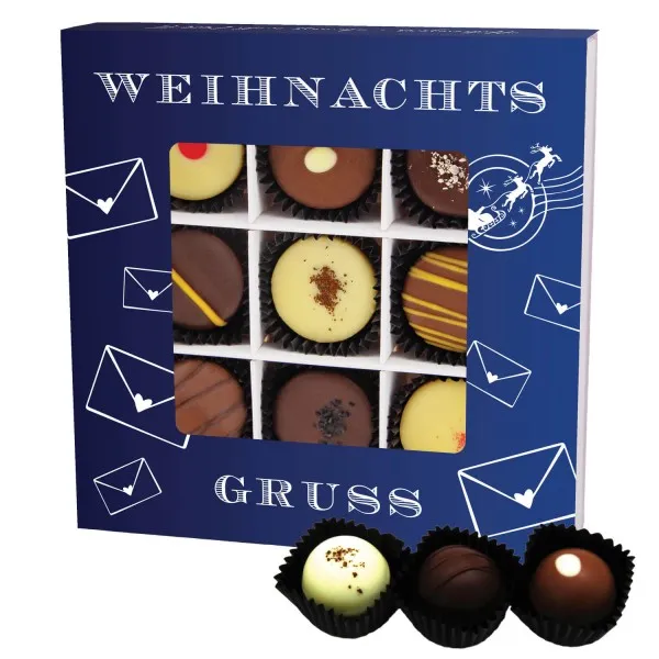 Weihnachtsgruß L (Pralinenbox) - Manufaktur Pralinen Weihnachten Geschenk handmade teils mit Alkohol aus Edelkakao Schokolade (108g)