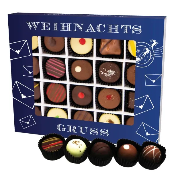 Weihnachtsgruß XL (Pralinenbox) - Manufaktur Pralinen Weihnachten Geschenk handmade teils mit Alkohol aus Edelkakao Schokolade (240g)