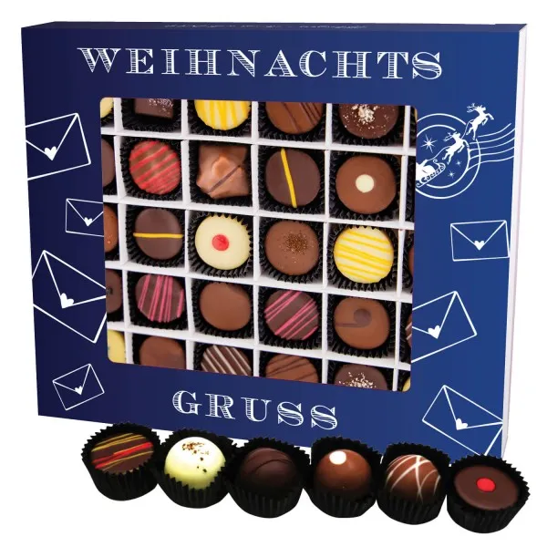 Weihnachtsgruß XXL (Pralinenbox) - Manufaktur Pralinen Weihnachten Geschenk handmade teils mit Alkohol aus Edelkakao Schokolade (360g)