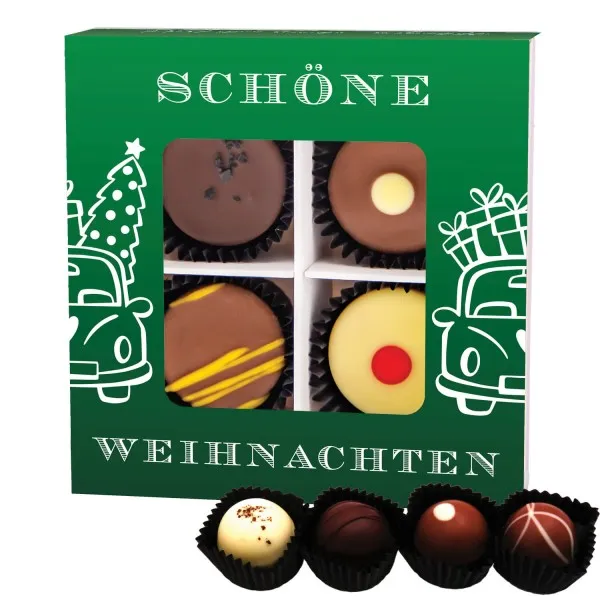 Schöne Weihnachten (Pralinenbox) - Manufaktur Pralinen Weihnachten Geschenk handmade teils mit Alkohol aus Edelkakao Schokolade (48g)