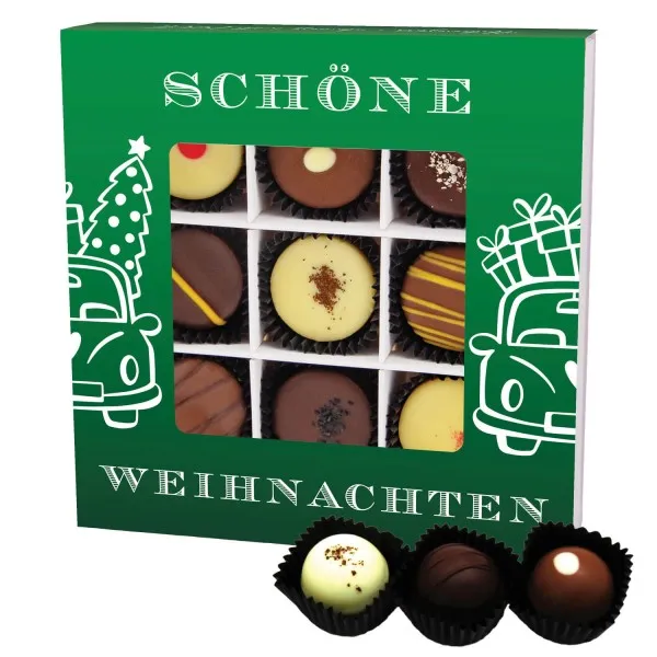 Schöne Weihnachten L (Pralinenbox) - Manufaktur Pralinen Weihnachten Geschenk handmade teils mit Alkohol aus Edelkakao Schokolade (108g)