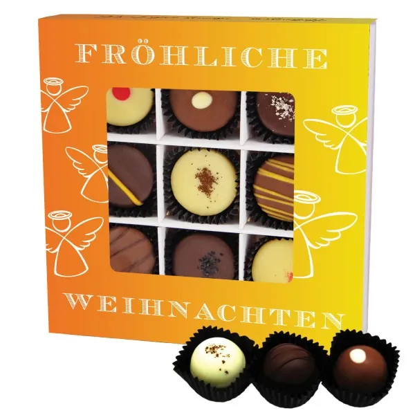 Fröhliche Weihnachten L (Pralinenbox) - Manufaktur Pralinen Weihnachten Geschenk handmade teils mit Alkohol aus Edelkakao Schokolade (108g)