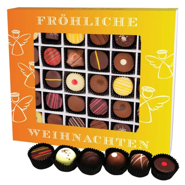 Fröhliche Weihnachten XXL (Pralinenbox) - Manufaktur Pralinen Weihnachten Geschenk handmade teils mit Alkohol aus Edelkakao Schokolade (360g)