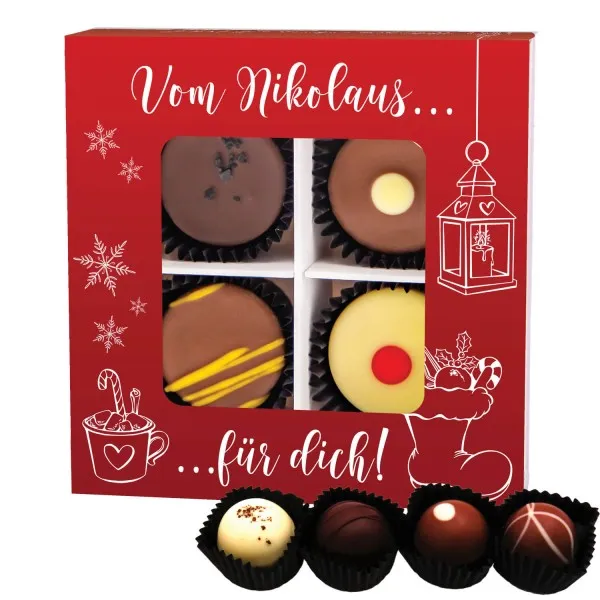 Vom Nikolaus für Dich (Pralinenbox) - Manufaktur Pralinen Weihnachten Geschenk handmade teils mit Alkohol aus Edelkakao Schokolade (48g)