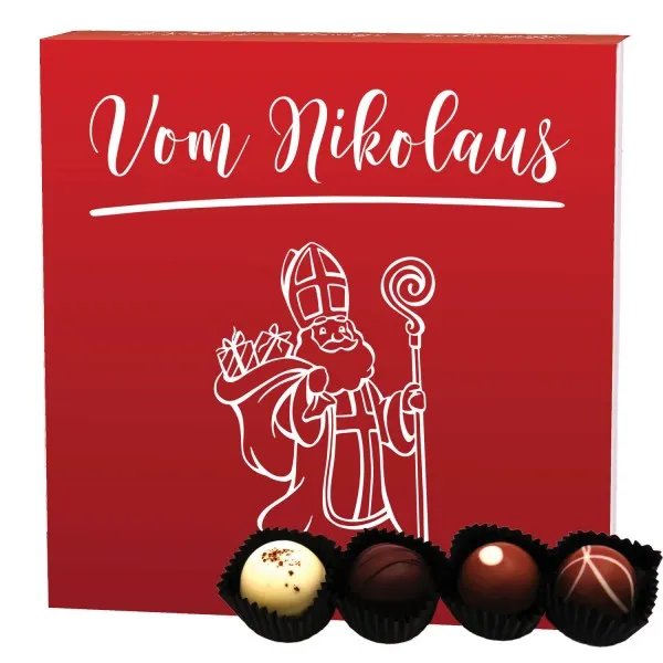 Vom Nikolaus (Pralinenbox) - Manufaktur Pralinen Weihnachten Geschenk handmade ohne Alkohol aus Edelkakao Schokolade (48g)