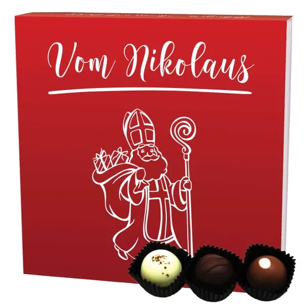 Vom Nikolaus L (Pralinenbox) - Manufaktur Pralinen Weihnachten Geschenk handmade ohne Alkohol aus Edelkakao Schokolade (108g)