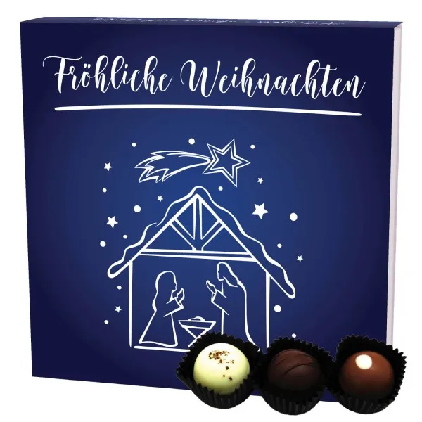 Fröhliche Weihnachten L (Pralinenbox) - Manufaktur Pralinen Weihnachten Geschenk handmade ohne Alkohol aus Edelkakao Schokolade (108g)