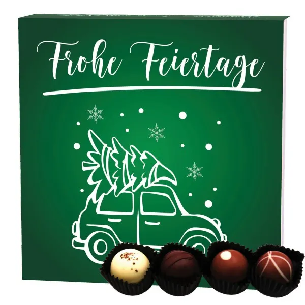 Frohe Feiertage (Pralinenbox) - Manufaktur Pralinen Weihnachten Geschenk handmade ohne Alkohol aus Edelkakao Schokolade (48g)