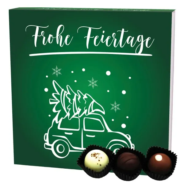 Frohe Feiertage L (Pralinenbox) - Manufaktur Pralinen Weihnachten Geschenk handmade ohne Alkohol aus Edelkakao Schokolade (108g)