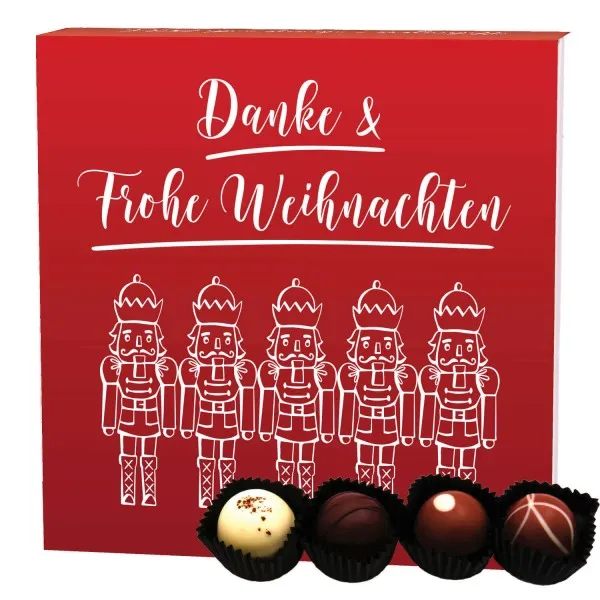 Danke & Frohe Weihnachten (Pralinenbox) - Manufaktur Pralinen Weihnachten Geschenk handmade ohne Alkohol aus Edelkakao Schokolade (48g)