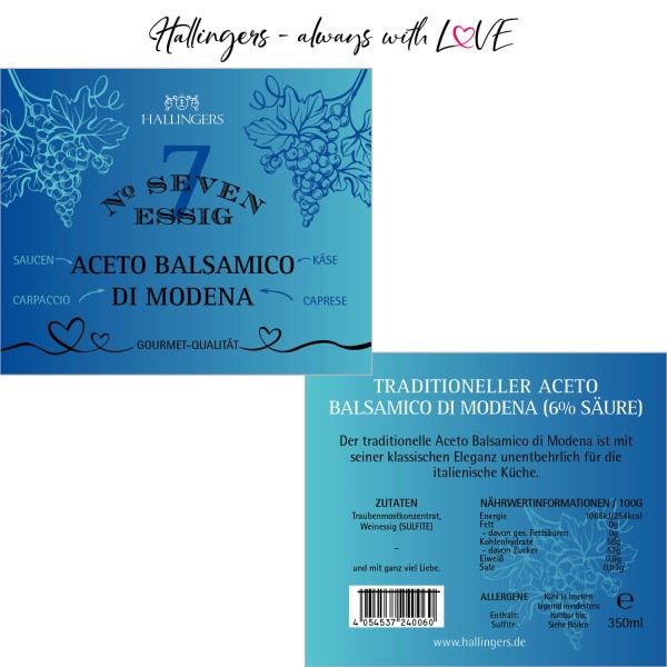 Gourmet-Essig (350ml) - Traditioneller Aceto Balsamico di Modena (6% Säure) (Exklusivflasche)