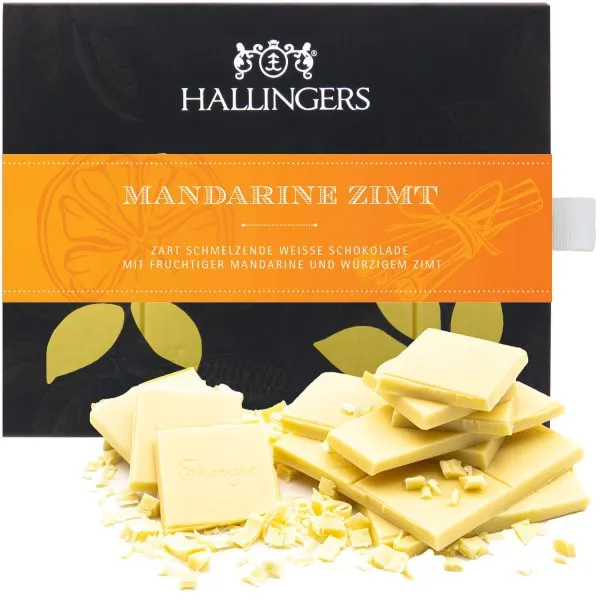 Weiße Edel-Schokolade mit Mandarine & Zimt - handmade (90g) - Mandarine-Zimt (Tafel-Karton)