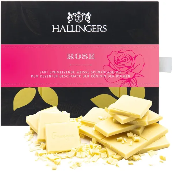Rose (Tafel-Karton) - Valentinstag Geschenk Weiße Edel-Schokolade mit Rose - handmade (90g)
