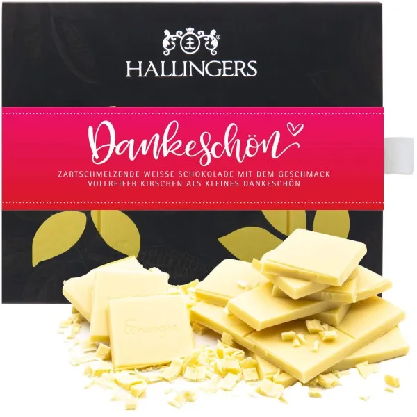 Dankeschön (Tafel-Karton) - Weiße Edel-Schokolade mit Kirsche - handmade (90g)